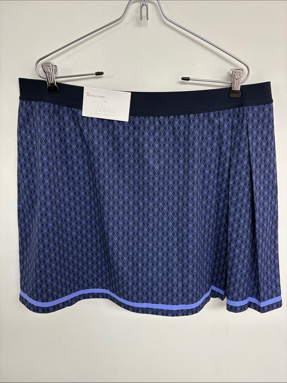 Lady Hagen XL Argyle Geo Navy Side Pleat Golf Skort UPF 50+ NWT
